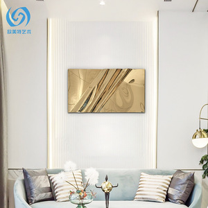 Décorations murales rectangulaires abstraites géométriques en acier inoxydable doré champagne, style moderne et luxueux, pour bureaux et espaces commerciaux - Product Image 3