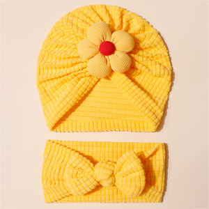 2 buah bando bayi warna polos bunga lucu baru Eropa dan Amerika Set topi bayi Fontanelle tahan angin dan hangat - Product Image 2