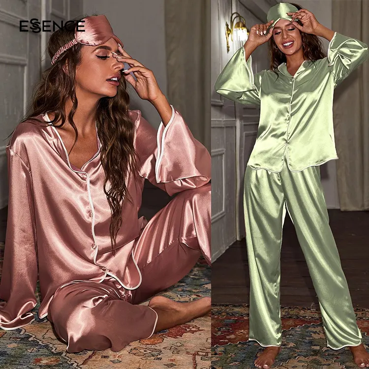 Bộ Pijama Lụa Hai Món Cho Nữ, Bộ Đồ Ngủ Lụa Thương Hiệu Riêng Thiết Kế Dài Rắn Sang Trọng
