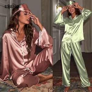 Conjunto de pijama de seda de marca privada para mujer, ropa de lujo para el hogar, de dos piezas, larga, tejida, de diseño sólido