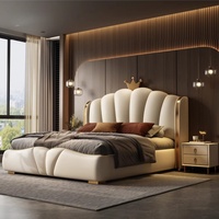 Cadre de lit en cuir véritable de luxe moderne personnalisable, taille Queen ou King, lit plateforme rembourré, cadre en bois de pin massif, Santafy
