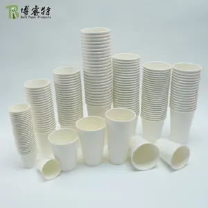 Biodegradable Compostable Disposable 4oz/8oz/10oz/12oz/16oz/20oz/24oz Single Wall Takeaway Round Blank Paper Coffee Cups