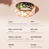 Anillo Inteligente de Salud con Coloración de Esmalte, Monitor de Frecuencia Cardíaca, Presión Arterial y Sueño, Resistente al Agua IP68, Control por Aplicación, para Hombres y Mujeres
