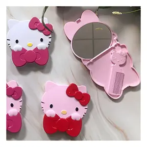 Cute Cartoon Vanity Kawaii Compact Mirror for Purse Pocket Handheld portable Cosmetic mirror with Hair Comb Brush