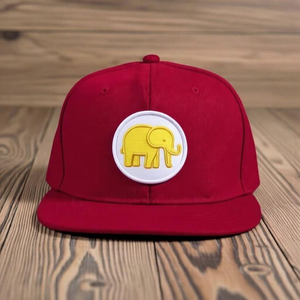 Casquette snapback rouge à 6 panneaux avec broderie d'éléphant jaune sur le logo avant, chapeau décontracté unisexe - Product Image 1