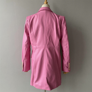Blazer in Vera <span class=keywords><strong>Pelle</strong></span> di Pecora per <span class=keywords><strong>Donna</strong></span>, Monopetto, Morbido, Caldo, Traspirante, Lussuoso, Autunnale, Colore Personalizzabile, Rosa - Product Image 6