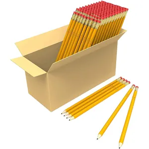 HB 2B قلم رصاص خشبي 100 150 قطعة/مجموعة بسعر المصنع، قلم رصاص قياسي أصفر، قلم رصاص بعلامة دعائية