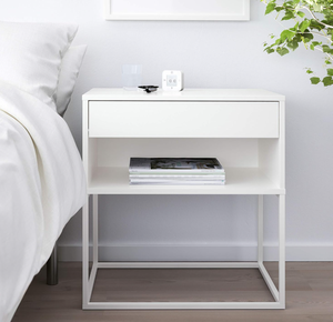 Mesita <span class=keywords><strong>de</strong></span> <span class=keywords><strong>noche</strong></span> moderna <span class=keywords><strong>de</strong></span> color blanco con 1 cajón, ideal para dormitorios y espacios <span class=keywords><strong>de</strong></span> estar, fácil montaje. - Product Image 2