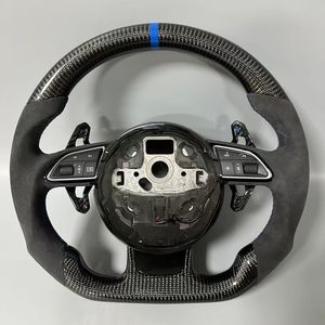 Volant de voiture en carbone avec sélection de lecteur 2 boutons pour <span class=keywords><strong>Audi</strong></span> A3 A4 A5 A6 A7 A8 S8 Q3 Q5 Q7 S3 S4 S5 S6 S7 <span class=keywords><strong>TT</strong></span> R8 RS3 RS4 - Product Image 2