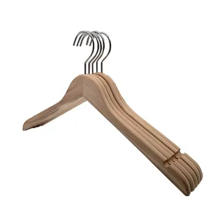 Wooden Suit Hangers Beech Wood With Notches And Chrome Hook For Dress Clothes