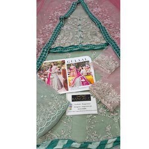 Anarkali Lehenga Choli pakistanais pour femmes, broderie de style nuptial, travail de pierres, manches longues, robe longue de soirée - Product Image 3