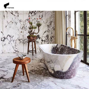 Tostone Vintage Calacatta Viola mermer Villa ve daire açık alanlar için serbest duran beyaz küvetler - Product Image 5