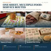 Papier d'emballage personnalisé imprimé, couché, double face, en pâte de bois vierge, résistant à la graisse, pour sushi, shawarma, sandwich, burger, charcuterie