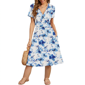Premium Women's Solid Knitted Fabric Sheath Silhouette V Neck 3/4 Sleeve Fitted High Waist Elegant Knee-Length Party Wrap <b>Dress</b> - Product Image 1