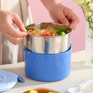 <b>Lunch</b> <b>Box</b> 304 Stainless Steel Double Layer Round Leak Proof <b>Plastic</b> Lid Children Bento <b>Box</b> Solid Color JLY5566 JLY5567 - Product Image 5