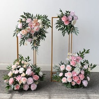 50 cm Champagner/Weiß-Rosa Künstliche Rosenkranz-Tischdekoration, Kerzen-Mittelstücke, Blumenkugeln für Hochzeitstische