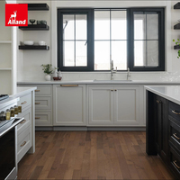Armoires de cuisine Alland American Luxury en forme de L, blanc mat pur, panneaux encastrés, certifiées E0, style Shaker, avec évier intégré