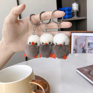 Porte-clés de voiture en peluche canard en fourrure de vison mignon, pendentif exquis pour sac à dos, jouet poupée, cadeau pour couple - Product Image 3