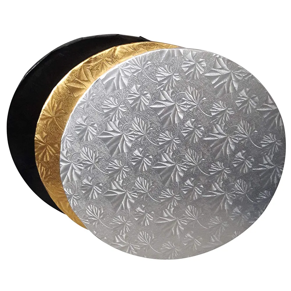 Tablero de tambor de pastel corrugado, base de bandeja para pastel con patrón de flores, hoja de oro y plata, venta al por mayor de fábrica