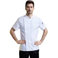 Vente en gros de logo personnalisé Veste de chef de cuisine unisexe à manches courtes pour restaurant boulanger café cuisinier de cuisine Manteau de chef uniforme