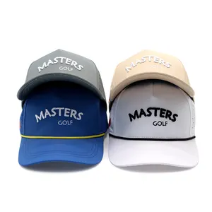 Fabrikanten Geperforeerd Uw Eigen Logo Golfcaps Mannen 5 Panel Waterdichte Nylon Trucker Groothandel Custom Touw Hoed