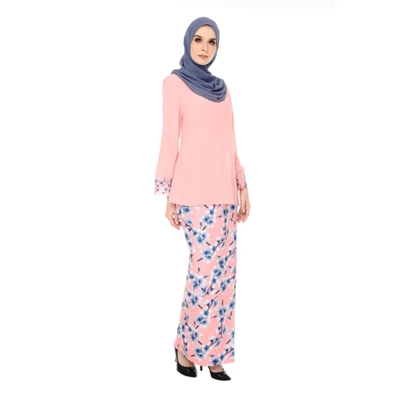 Stampato 2 pz Set abbigliamento donna moderno islamico rosa Maxi abito e Hijab abiti lunghi Casual per Made in Mala