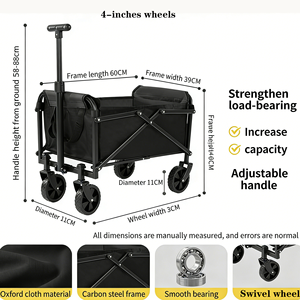 5 Inches Portable Picnic <strong>Trolley</strong> Telescoping Handle Camping Foldable <strong>Small</strong> Cart 89.5*51*55cm Outdoor Activities - Product Image 5