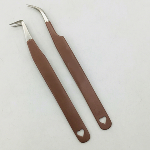 Brown Tweezers Stainless Steel Eyelash Extensions Tweezers Heart Handle Tweezers 45 Degree Boot Volume Eyelash Tweezer - Product Image 1
