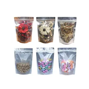 Waterproof Zipper Sealed Resealable Zip Lock Snacks Beans Dried Food Grade Clear Ziplock Stand Up Pouch Bag