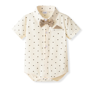 Catpapa Vente en gros Ensemble de cérémonie 4 pièces pour bébés garçons : Body à pois, Short à bretelles kaki, Nœud papillon, <span class=keywords><strong>Béret</strong></span> - Product Image 3