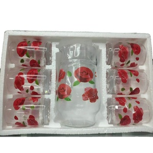 Ensemble de tasses en <span class=keywords><strong>verre</strong></span> transparent bon marché avec une bouilloire 6pcs <span class=keywords><strong>verre</strong></span> à fleurs 108 tasse marché africain - Product Image 1