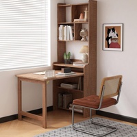 Bureau pliant en bois massif avec étagère de rangement, combinaison compacte pour salon, bureau, bureau d'ordinateur, étagères d'angle intégrées pour
