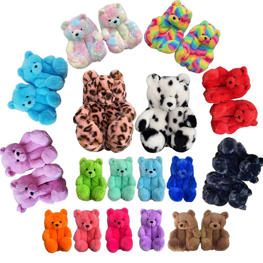 New Arrival Furry Women Teddy Adorable One Size Bear Fur Slides Customized Colors Outfit Drop Shipping Teddy Bear Slippers