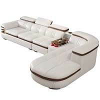 Ensemble de table d'appoint en cuir microfibre minimaliste moderne en forme de L avec port USB, haut-parleur Bluetooth et rangement pour le coin du salon