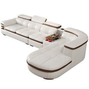 Set Divano Angolare Moderno Minimalista in Pelle Microfibra con Tavolino Laterale, Porta USB, Altoparlante Bluetooth e Vano Portaoggetti per <span class=keywords><strong>Soggiorno</strong></span> - Product Image 5