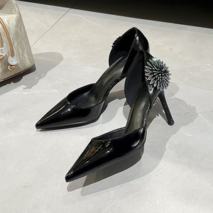 Rhinestone Flower Stiletto Heel 2026 Patent Leather Pointed Toe 6CM/8CM/10CM Women's Single <b>Shoes</b> Heels - Product Image 4