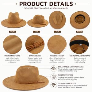 Custom Wide Brim Fedora <b>Hat</b> Women Faux Suede Rancher <b>Hat</b> Fashion Western Boho <b>Hat</b> With Logo - Product Image 4