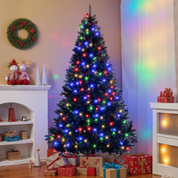 Sapin de Noël artificiel noir pré-éclairé de 1,80 m avec 920 branches décorées et 280 lumières LED multicolores à changement de couleur, 11 modes d'éclairage