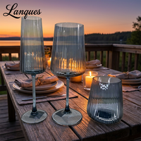 Verres à vin Lanques Smoky Blue côtelés, nouveau design durable, fabriqués à la machine, flûtes à rayures verticales, verres à whisky et à eau