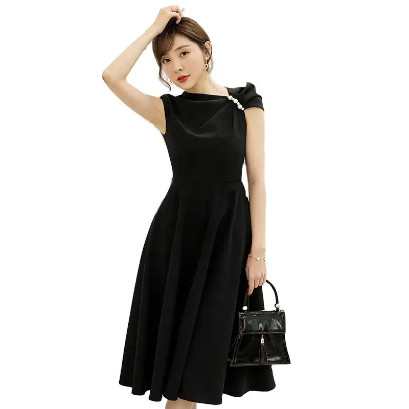 YIGELILA Women's Black Evening Lady's Elegant Pleated Dinner Party Summer Cocktail Soiree Dress