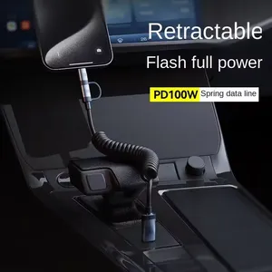 100W Kép Kéo Mùa Xuân Sạc Cáp Dữ Liệu USB Loại C Dây Cho <span class=keywords><strong>iPhone</strong></span> 15 Huawei Mở rộng Bốn Trong Một USB C 6A Nhanh Chóng Sạc Dây - Product Image 5