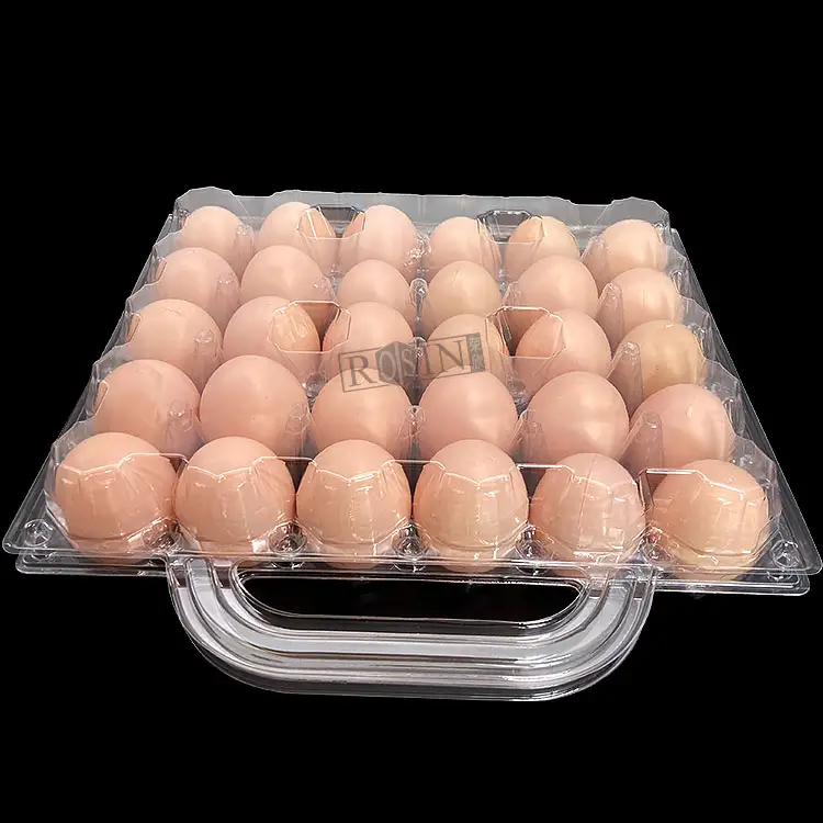 Bandeja de embalaje de huevos desechable, 30 agujeros, transparente, plástico Pet, bandejas de burbujas para huevos con mango