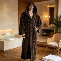 Peignoir en coton jacquard éponge avec capuche, marron épais, pour la maison et le spa, longueur mollet, pour homme, vêtement de nuit, logo personnalisé