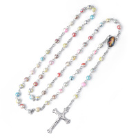 Collier pendentif avec autocollant Notre-Dame de Medjugorje, croix religieuse, collier en acrylique coloré, chapelet à perles tendance