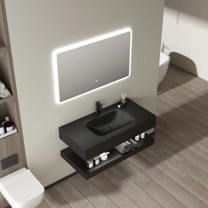 Modern smart cosmetic ceramic integrated basin bathroom cabinet with <b>wall</b>-mounted <b>mirror</b> design - Product Image 1