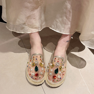 2026 Spring Summer New Korean Mesh Bean Shoes, Women Rhinestone Slip-on Flat Casual Fisherman Shoes - Product Image 2