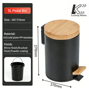 Tempat Sampah <span class=keywords><strong>Pedal</strong></span> Kaki Tutup Bambu Grosir untuk Dapur, Kamar Mandi & Kamar Tidur - Product Image 4
