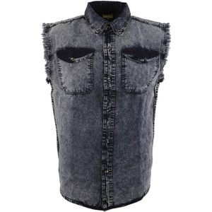 2025 Camisa de franela informal clásica de cuero para hombre con botones y mangas deshilachadas cortadas chalecos y chalecos - Product Image 1