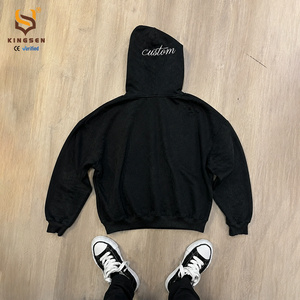 เสื้อฮู้ดดี้วินเทจแบบย้อมสีเอซิด 500 GSM ทรงโอเวอร์ไซส์ แต่งลายปักแบบดิสเทรส ผ้าฟลีซเฟรนช์เทอร์รี่ ซิปหน้า สำหรับผู้ชาย - Product Image 3