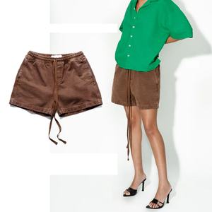 Shorts de Lona Desgastados Estilo Vintage para Mujer, Casuales, Retro, de Algodón, con Cordón Ajustable, Venta al Por Mayor - Product Image 2